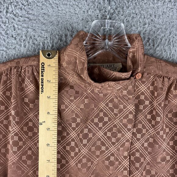 Vintage Stuart Lang Blouse Size 9/10 Long Sleeve Button Brown/ Copper Tone - Picture 4 of 11